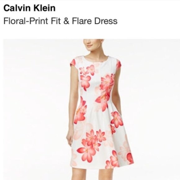 Calvin Klein | Dresses | Calvin Klein Floral Print Fit Flare Dress |  Poshmark